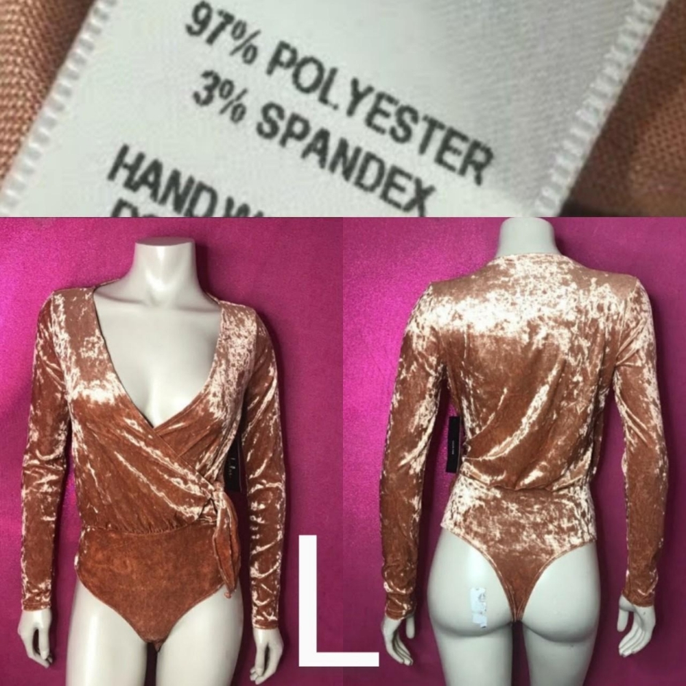 🆕Lulu's Champagne Amber Velvet Long Sleeve Bodysuit~Size L